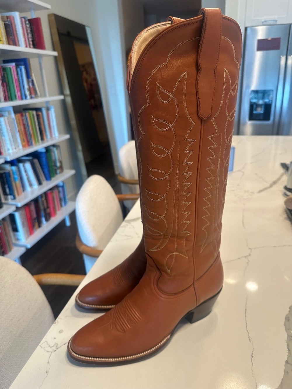 Handmade Calfskin Brown Tall Cowboy Boots - Picture 2 of 8
